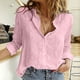 thumbnail image 5 of Gibobby Camisa&nbsp;Vaquera Moda mujer suelta botón de lino sólido solapa manga larga camiseta blusa Tops（Rosa， XL), 5 of 5
