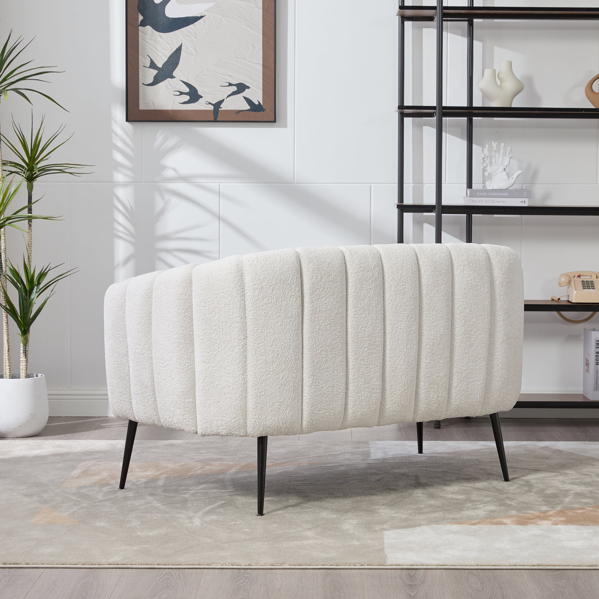 Jopath Mini Loveseat Accent Couch with Metal Legs, Channel Tufted 2-Seater Sofa for Living Rooms Bedrooms Dorm Studio Office Small Spaces Ivory