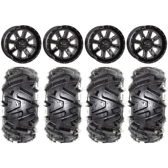System 3 ST-4 Black 14" Wheels 28" Moto MTC Tires Sportsman RZR Ranger