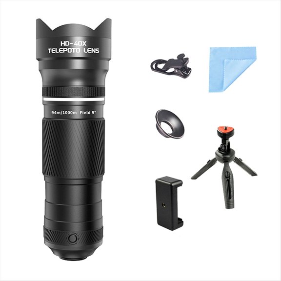 40X Zoom Telephoto Lens with Tripod for Smartphones Ideal for Hiking Camping Wildlife Observation & Moon Photography A,1pcs 40X Zoom Telephoto Lens,Black