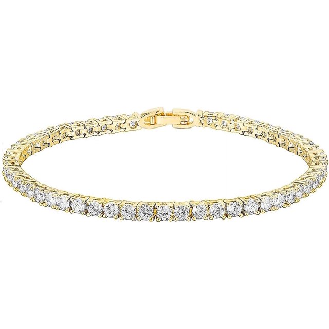 Pulsera clásica de tenis TANGJMXG CON Circonita cúbica de 3 mm bañada en oro de 14 quilates