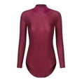 thumbnail image 3 of Doomiva Turtleneck Leotard Long Sleeves Ballet Gymnastic Dance Workout Fitness Bodysuit for Women Burgundy S, 3 of 7
