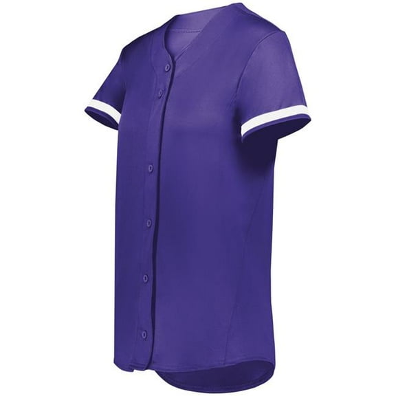 Augusta Sportswear 6920.450.S Girls Cutter Plus Full Button Softball Jersey, Purple & White - Small