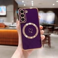 thumbnail image 5 of Compatible with Magsafe Case for Samsung Galaxy S21 6.2 '',Heart Pattern Electroplated Design Soft TPU Shockproof Protective Full Camera Lens Protection Magnetic Case-Deep Purple, 5 of 12