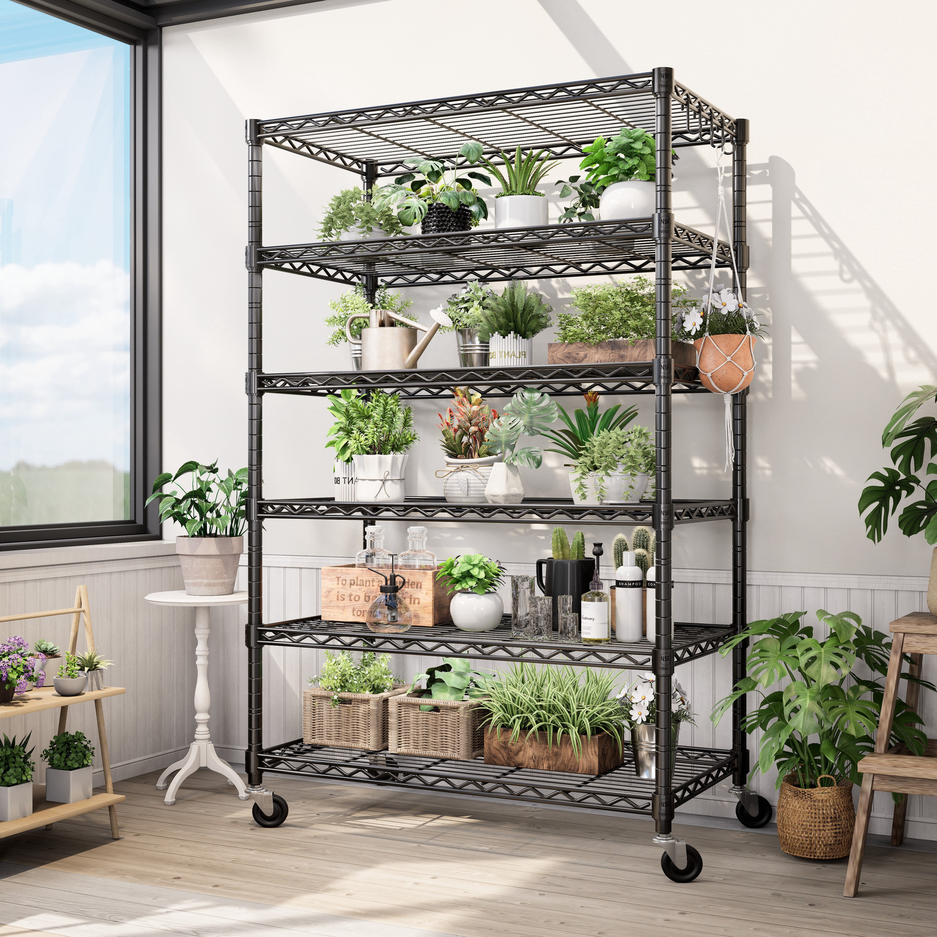 Prilinex 6-Tier Wire Shelf 36"W x 16"D x 76"H Metal Storage Shelves with Wheels, Wire Rack, Heavy-Duty Garage Shelving Unit for Pantry, Kitchen, Black