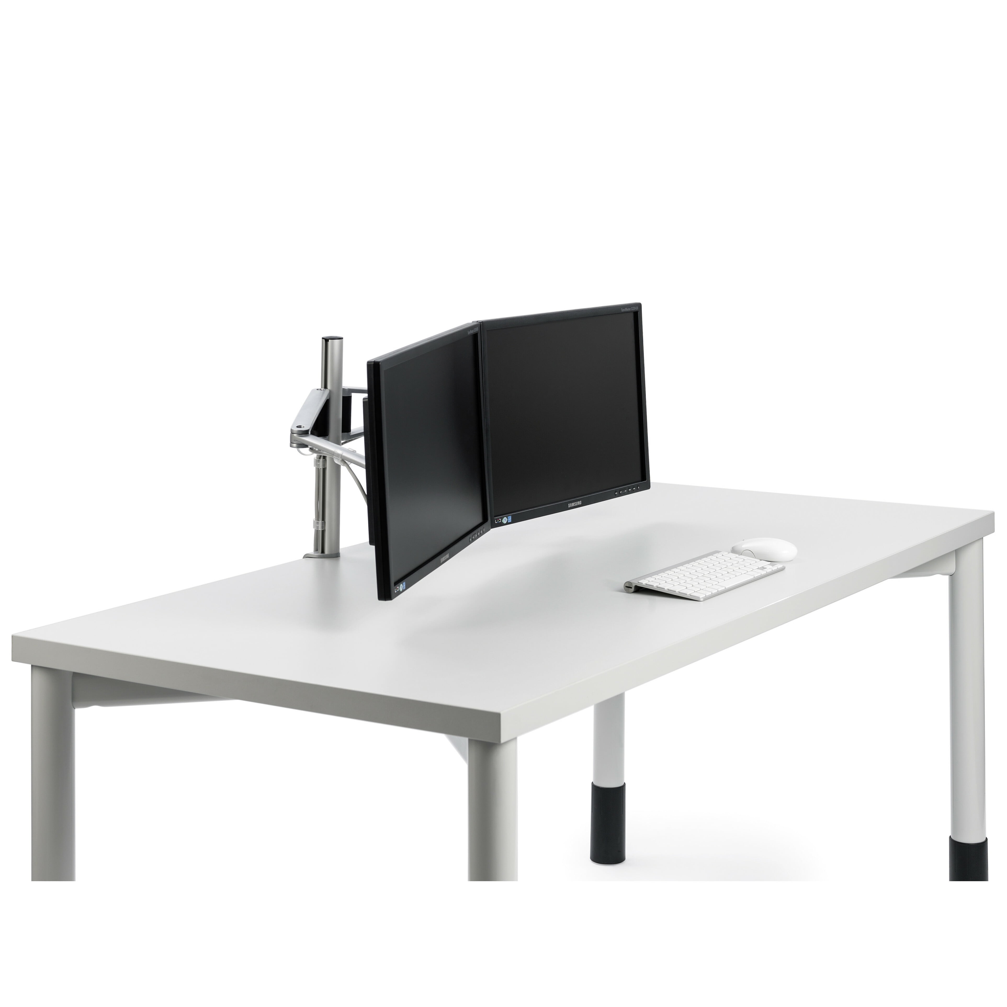 Novus MY Twin Dual Monitor Arms with 13.75" MY Column with System Clamp Base, Ergonomic & Adjustable, Silver
