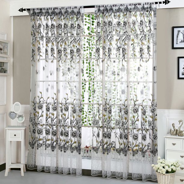 Window Curtain Flower Print Divider Tulle Drape Panel Sheer Scarf Valances Walmart Com Walmart Com