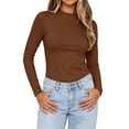 thumbnail image 2 of Fnooota Women's Thermal Tops, Stretchy Long Sleeve Slim Fit Mock Neck Layering Undershirts Brown Size L, 2 of 6