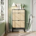 thumbnail image 2 of Studyset Shoe Cabinet with 2Doors & 1 Drawer, Entryway Cabinet  Entrance Wooden Shoe Rack with Iron Legs, Slim Shoe Storage Cabinet, Modern Fluted Shoe Organizer pace-Saving Slim Shoe Cabinet, 2 of 9