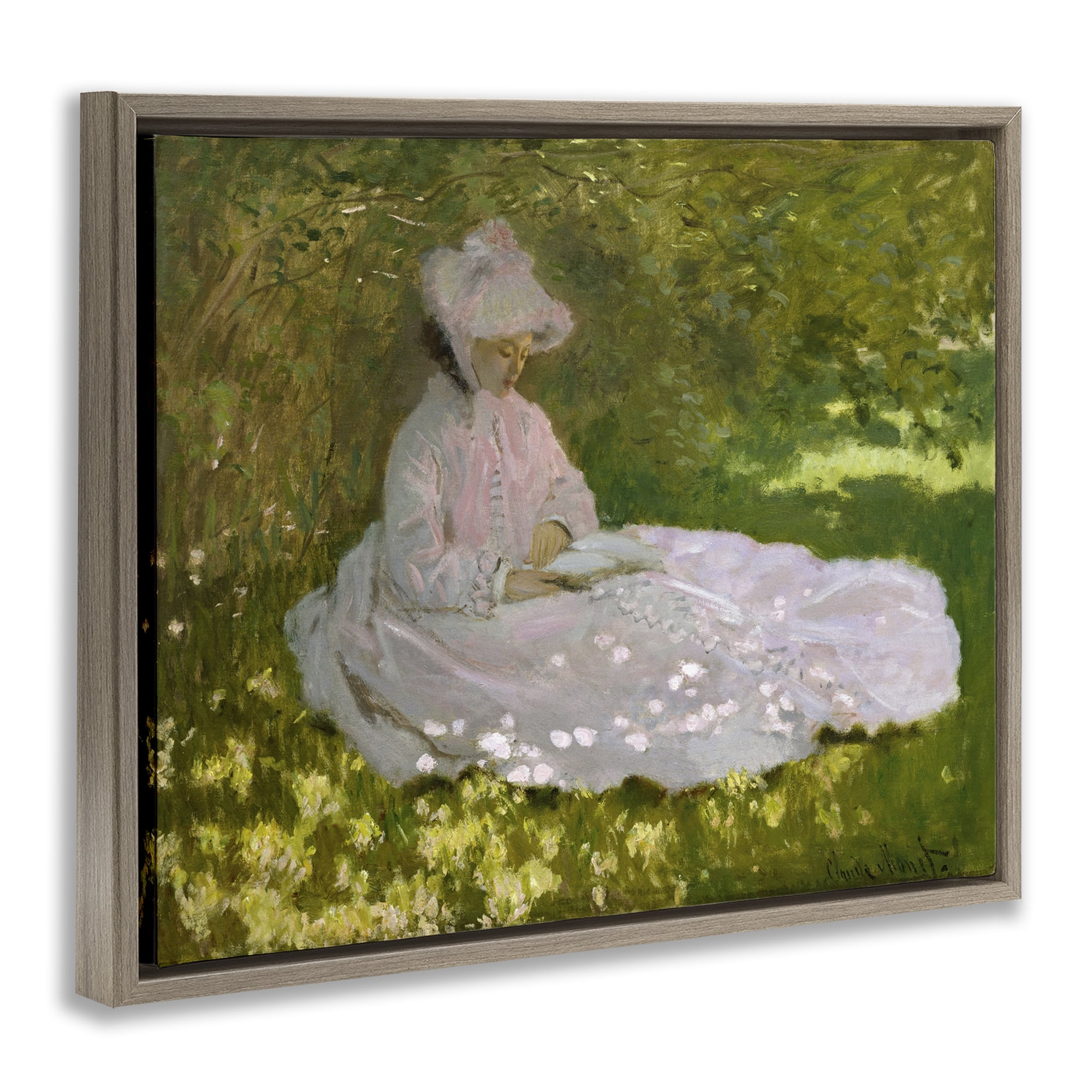 Stupell Industries Classical Monet Springtime Portrait People Painting Brown Floater Framed Canvas Art Print Wall Art, 21 x 17