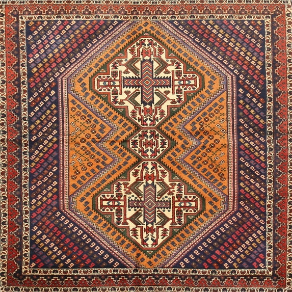 Ahgly Company Machine Washable Indoor Square Traditional Tiger Orange Brown Area Rugs, 5' Square