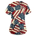 thumbnail image 4 of 4th of July Scrub Tops for Women Plus Size Short Sleeve V-Neck Red White and Blue Print Working Uniform Cartoon Pattern Tops with Pockets, 4 of 5