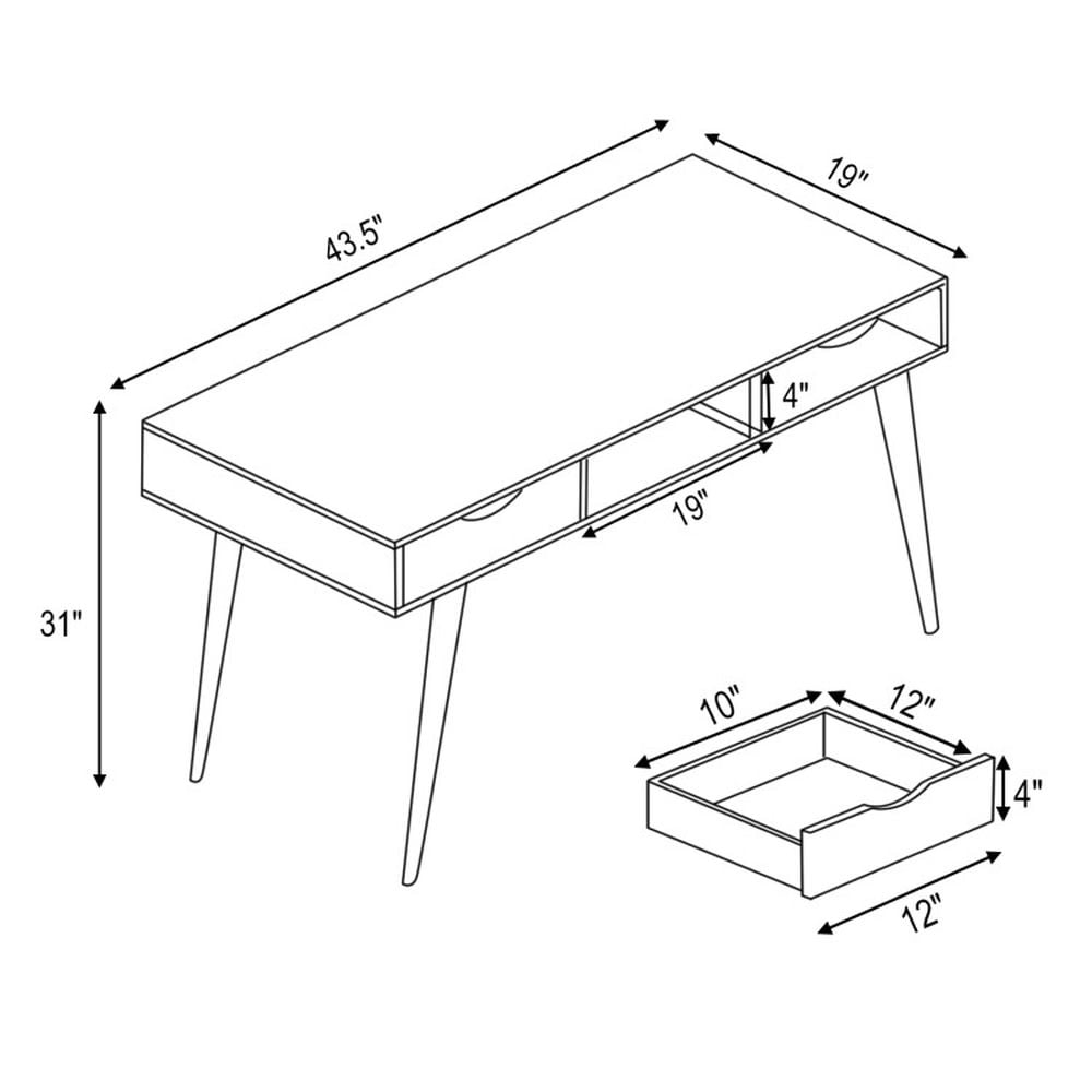 Demi Bonn Stylish Computer Desk Workstation with 2 Drawers and Solid Wood Legs, Small Home Office Desk Study Writing Table, Brown