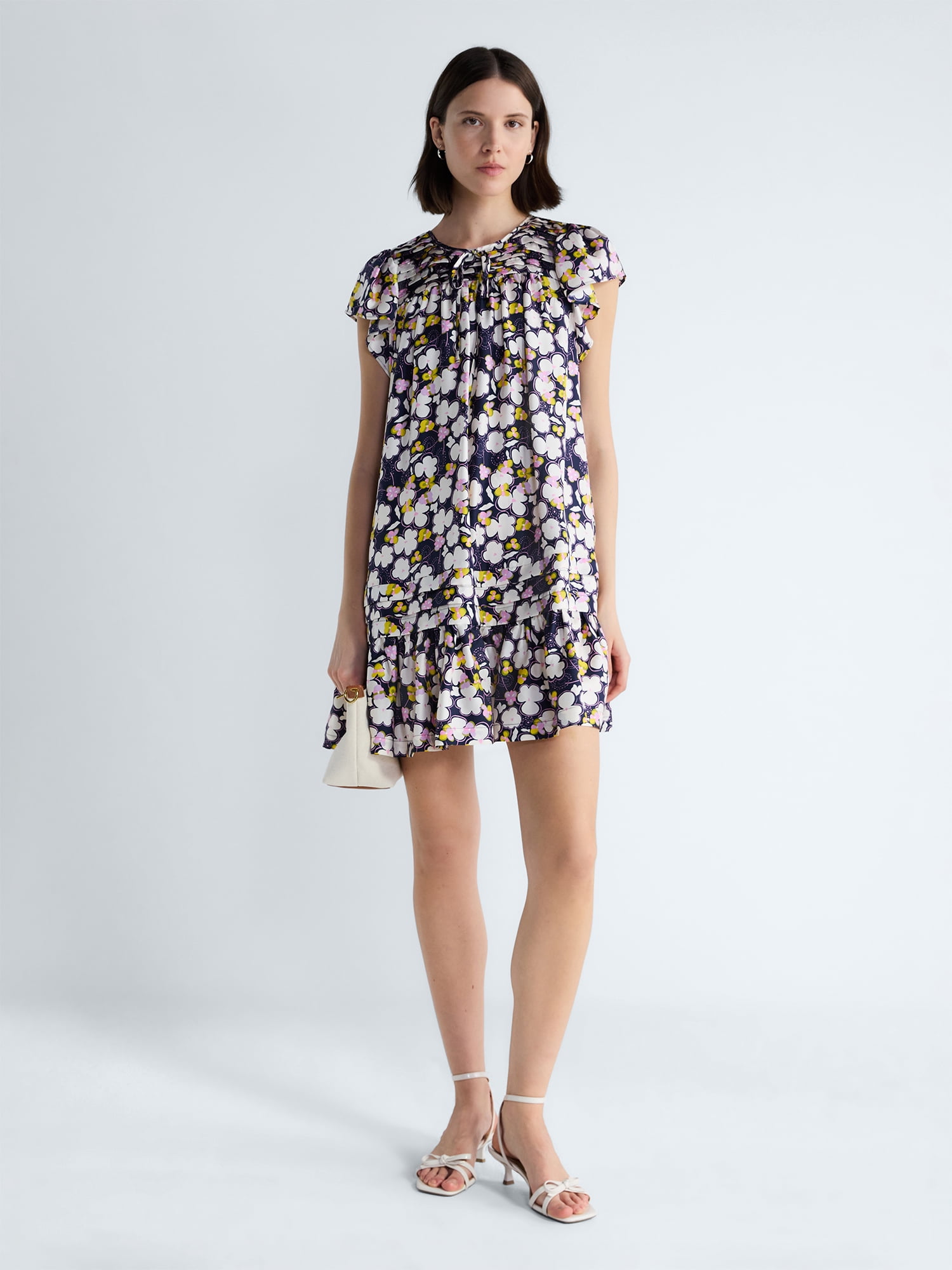 Free Assembly Women's and Women's Plus Pleated Silk Mini Dress with Flutter Sleeves, Sizes XS-4X