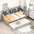 thumbnail image 2 of Wooden Twin Size Daybed With Grey Trundle, Shelf And Socket Storage Connector, 2 of 5