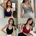 thumbnail image 5 of Wuffmeow Women's Letter Halter Sexy Slim Exposed Navel Knitted Camisole Tank Top, 5 of 6