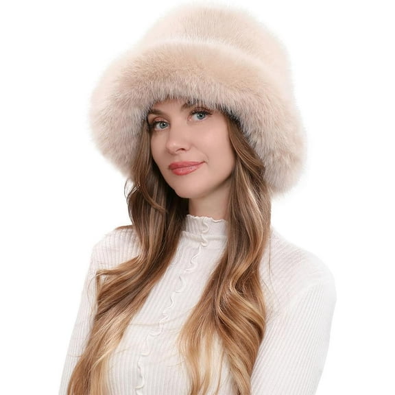 Upgraded Faux Fur Bucket Hat for Women - Soft, Warm & Fluffy Winter Hat, Stylish & Cozy Hat for Fashionable Ladies
