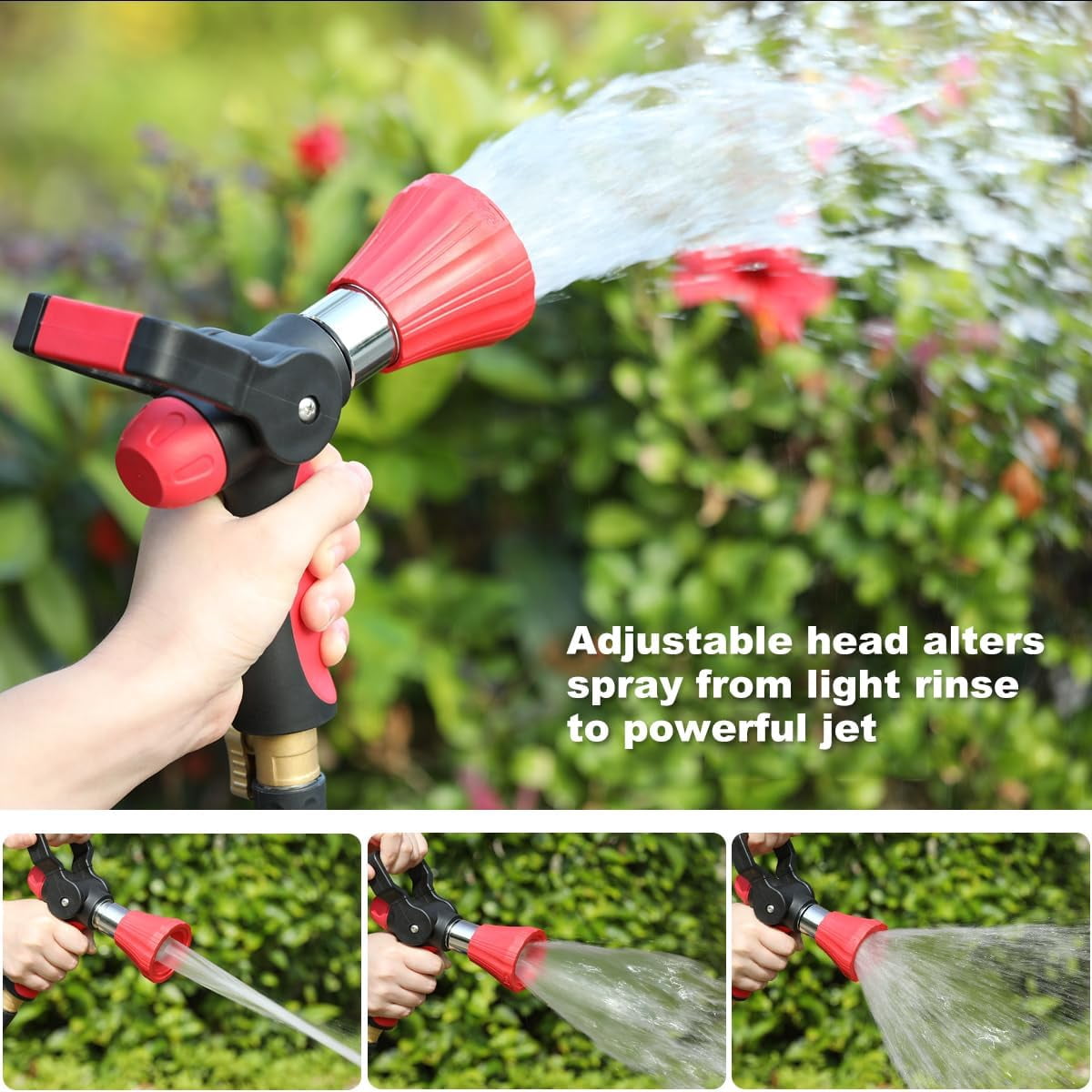 FANHAO Heavy Duty Metal Garden Hose Nozzle, High Pressure Fireman's Spray with Lever Handle & Ergonomic Grip, for Watering Lawn