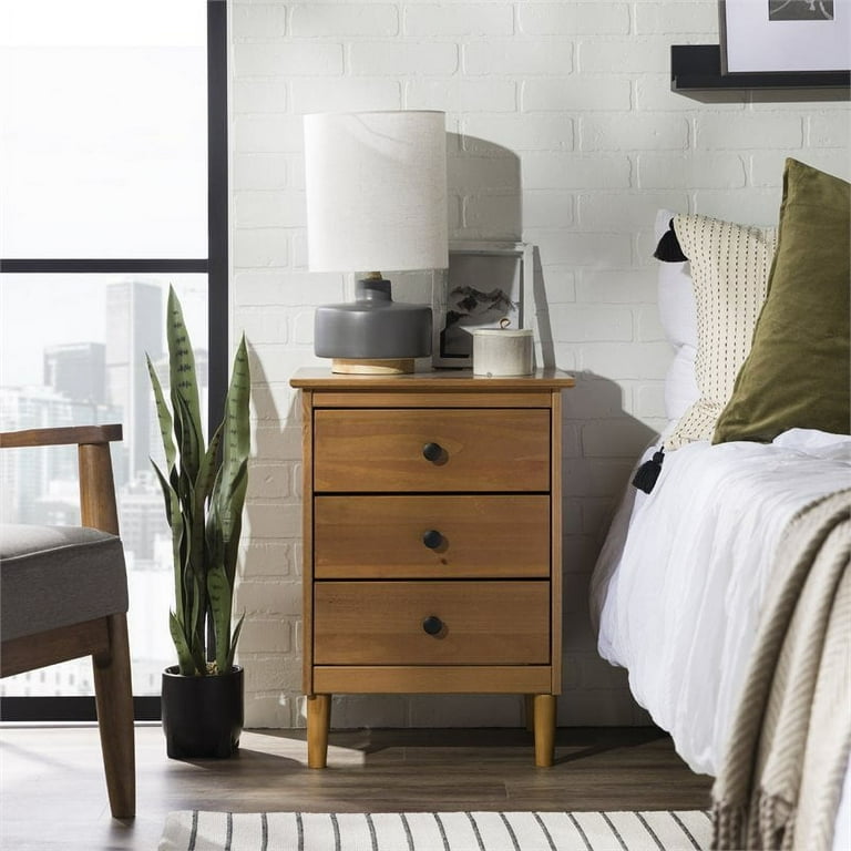 Walker Edison 3 Drawer Solid Wood Nightstand in Caramel Walmart