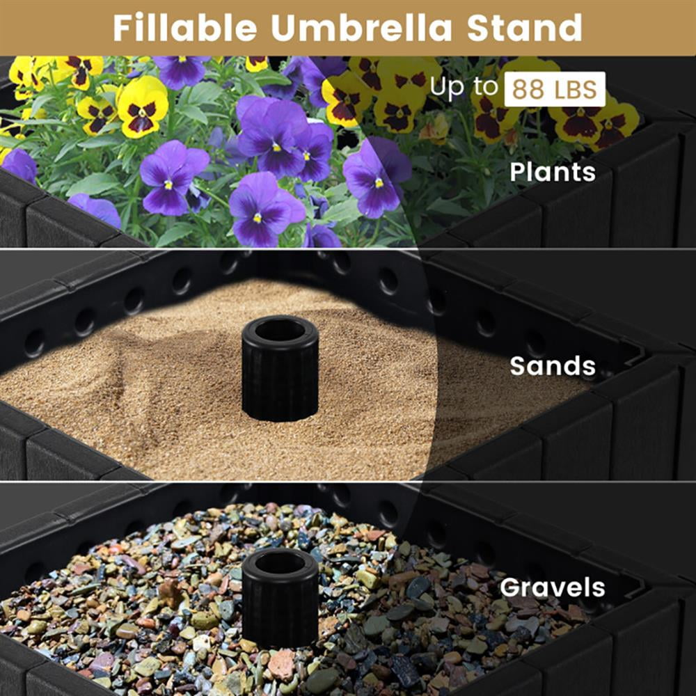 Kadyn Umbrella Base, Patio Umbrella Base, 2-in-1 Outdoor Umbrella Base Planter Patio Umbrella Stand with Flower Box-Black