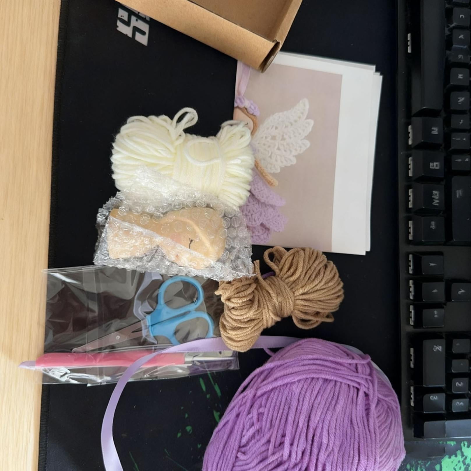 Christmas Crochet Angel Ornament Craft Kit - Cute Soft Knitted Yarn Pendant, Complete DIY Decor Set for Christmas Tree, Handmade Accessories for Personalized & Wall Decor, Purple, 5.91in