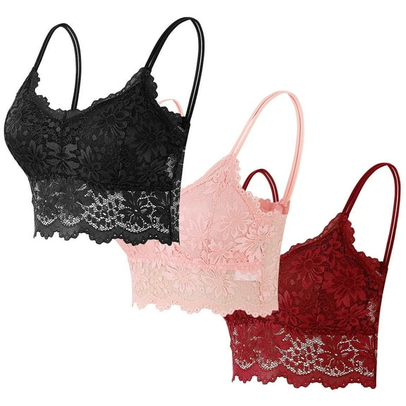 ZACPNCV 3PC Lace Bralettes for Women Padded Bralettes Lace Bra Bralettes Lace Lingerie for Women Girls with Removable Pads Watermelon Red XL