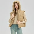 thumbnail image 5 of Fanxing Women's Hooded Puffer Vest Winter Zip Up Lightweight Sleeveless Warm Crop Jacket Outerwear Padded Coat with Pocket Khaki 2XL, 5 of 9