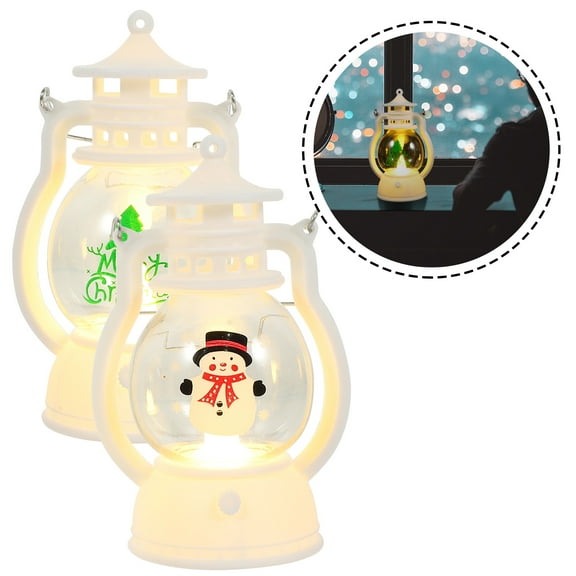 AURARMLET Decorative LED Christmas Lanterns White Plastic Set of 2, 4.9x3.1x2.3 inches, Holiday Home Decor