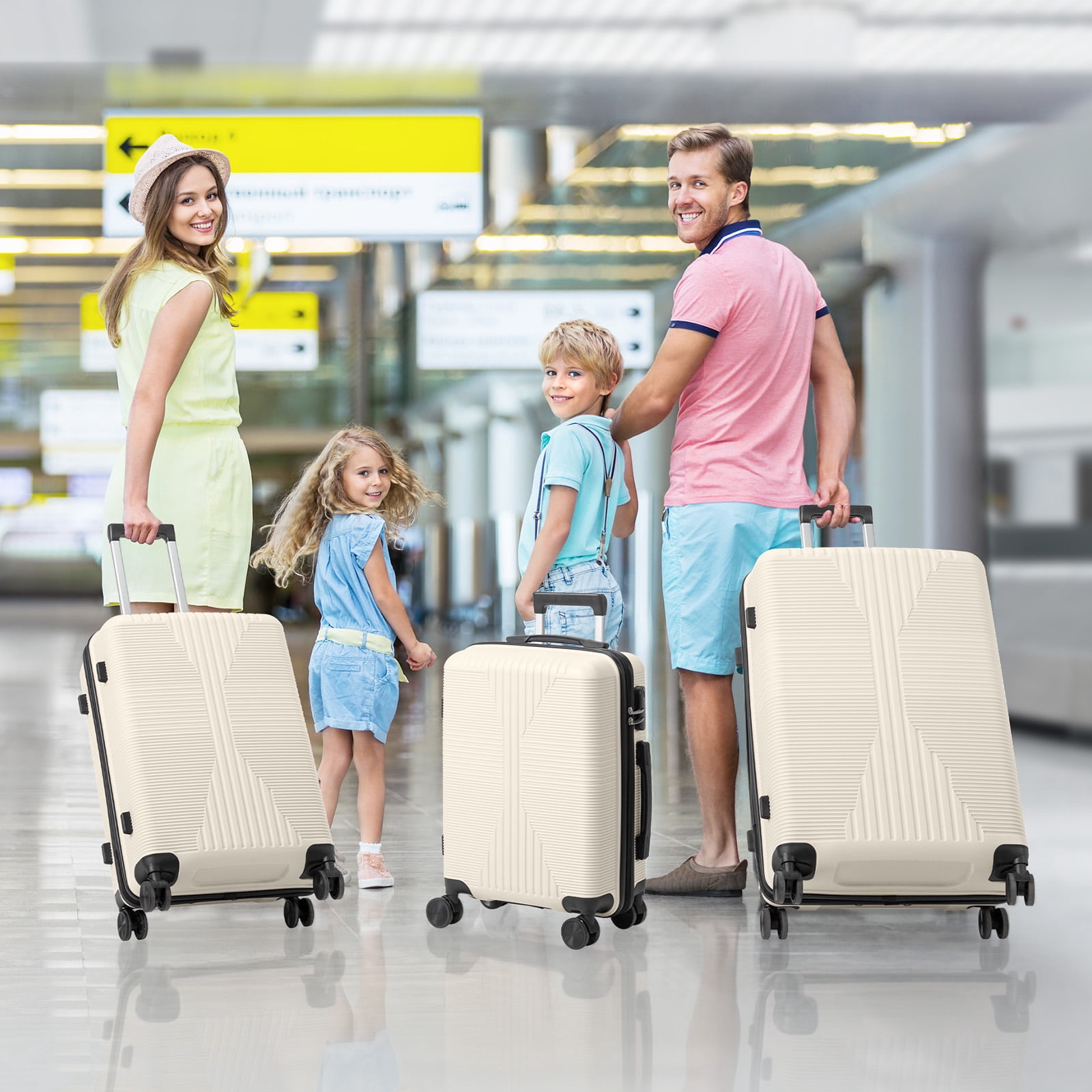 PP Trolley Case, 20in 24in 28in 3PCS Suitcase Set, Off White