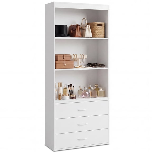 TrumanPick 70" H Tall Bookcases with 3 Large Drawers, 3 Tier Bookshelf with Storage for Living Room Home Office, White