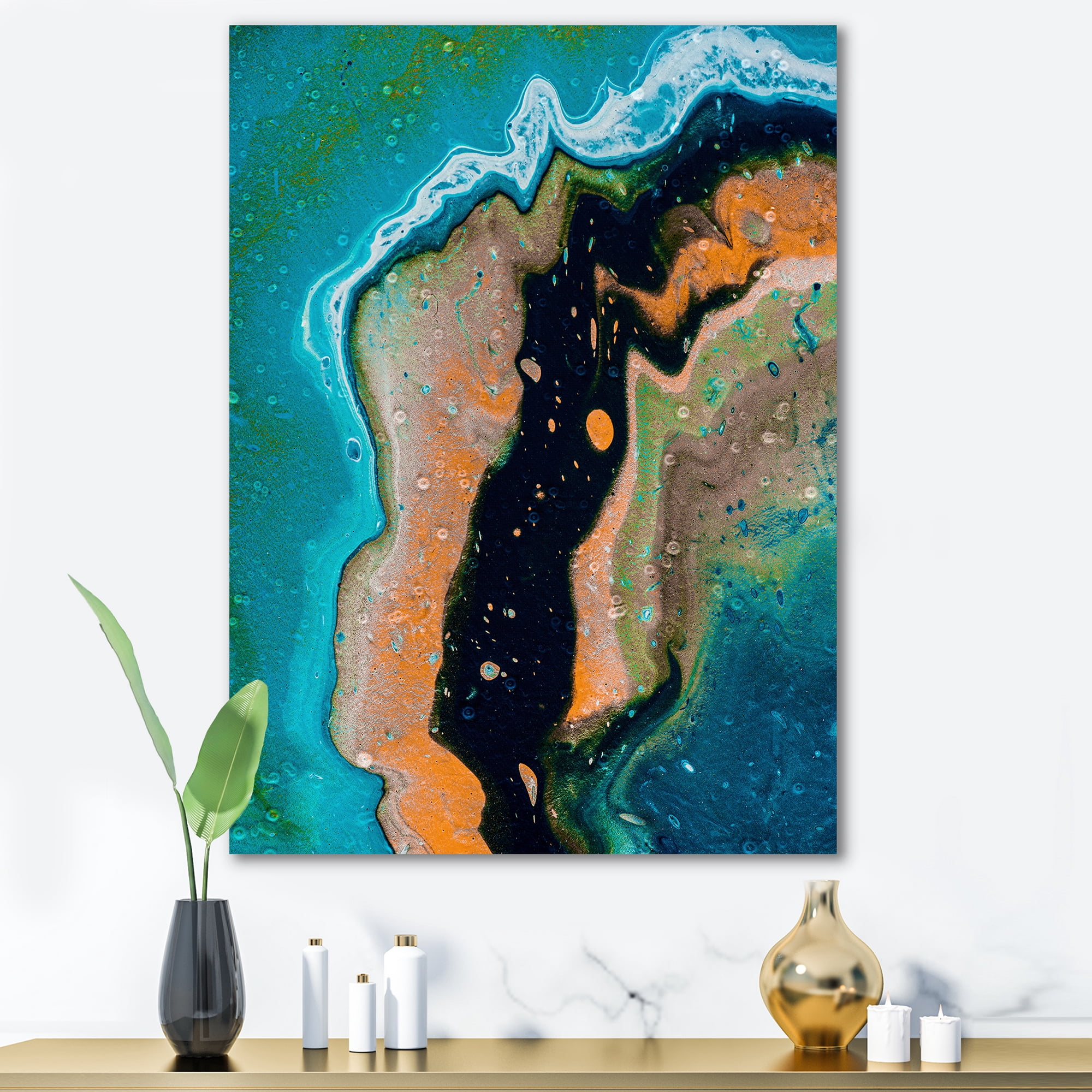 Designart ' Abstract Composition In Black and Orange ' Modern Canvas Wall Art Print