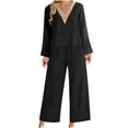 thumbnail image 2 of LEKWK Linen Sets for Women 2 Piece Long Sleeve V Neck Loose Fit Tops and High Waisted Wide Leg Pants Summer Fashion Beach Casual Resort Outfits, 2 of 6