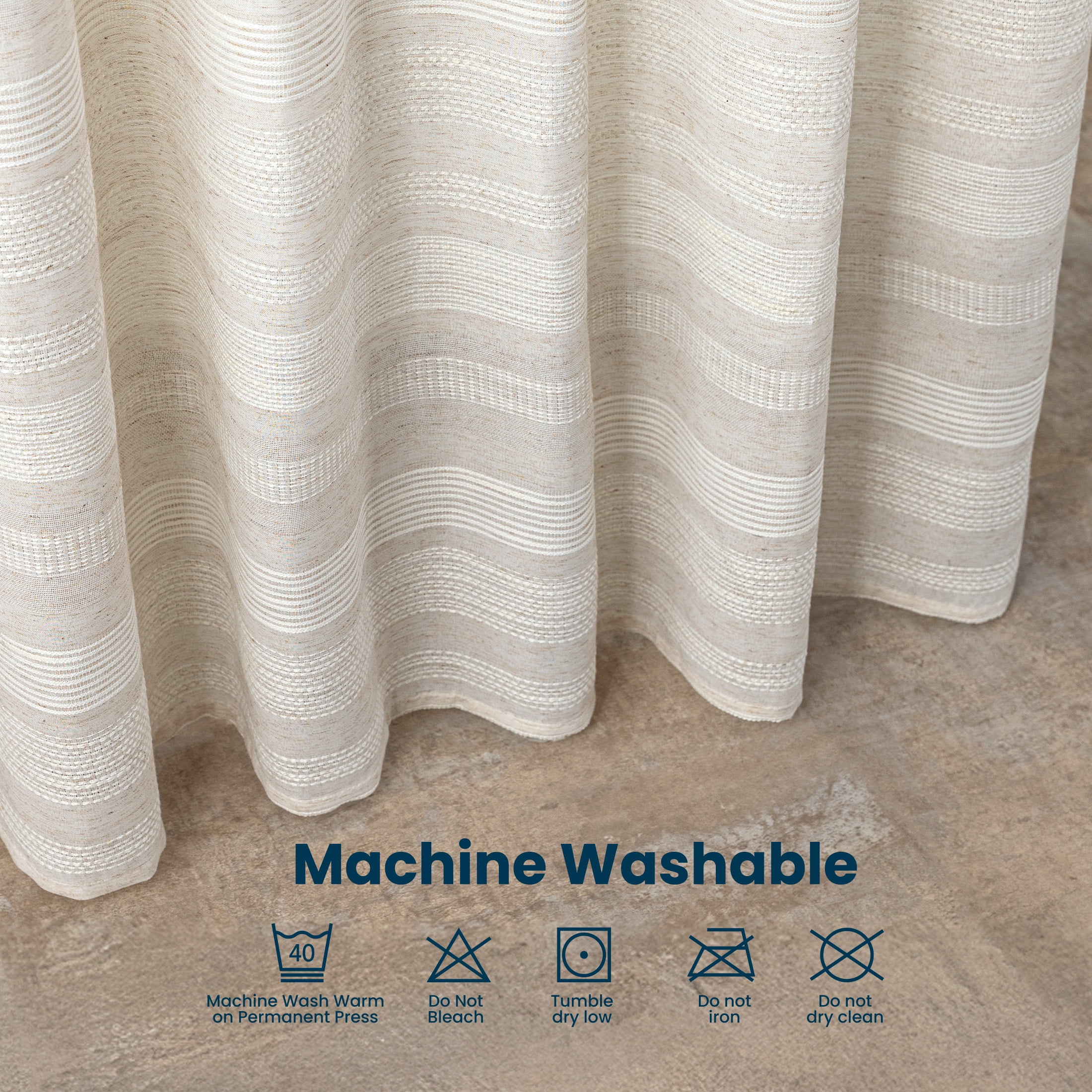 Sleep Zone Jacquard Waffle Shower Curtain, Hotel Textured Linen-Look Waterproof Curtains for Bathroom and Bathtubs, 72" x 72" Ivory White