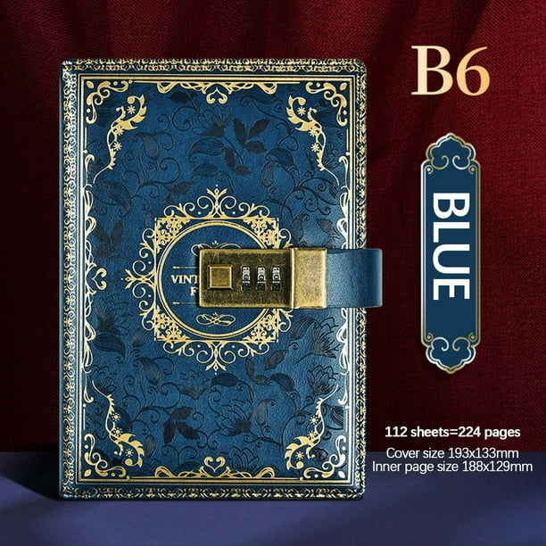 Cuaderno vintage B6 con contraseña, diario con cerradura, papelería para estudiantes, tamaño B6, estilo cuaderno, diario con contraseña, diario con cerradura