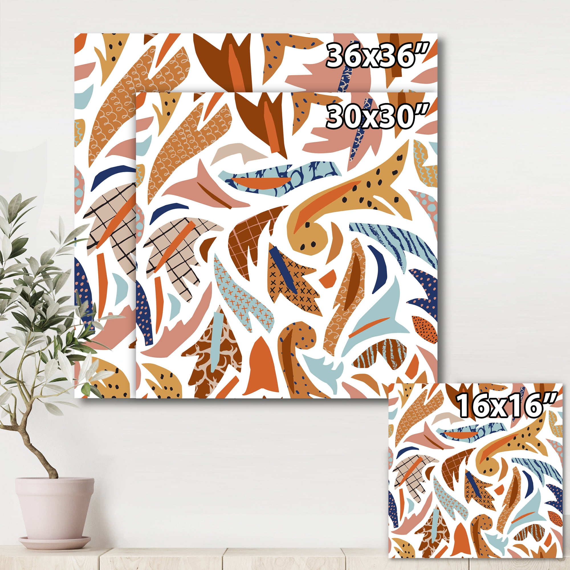 Designart ' Baroque Inspired Stylized Doodles Shapes ' Bohemian & Eclectic Canvas Wall Art Print