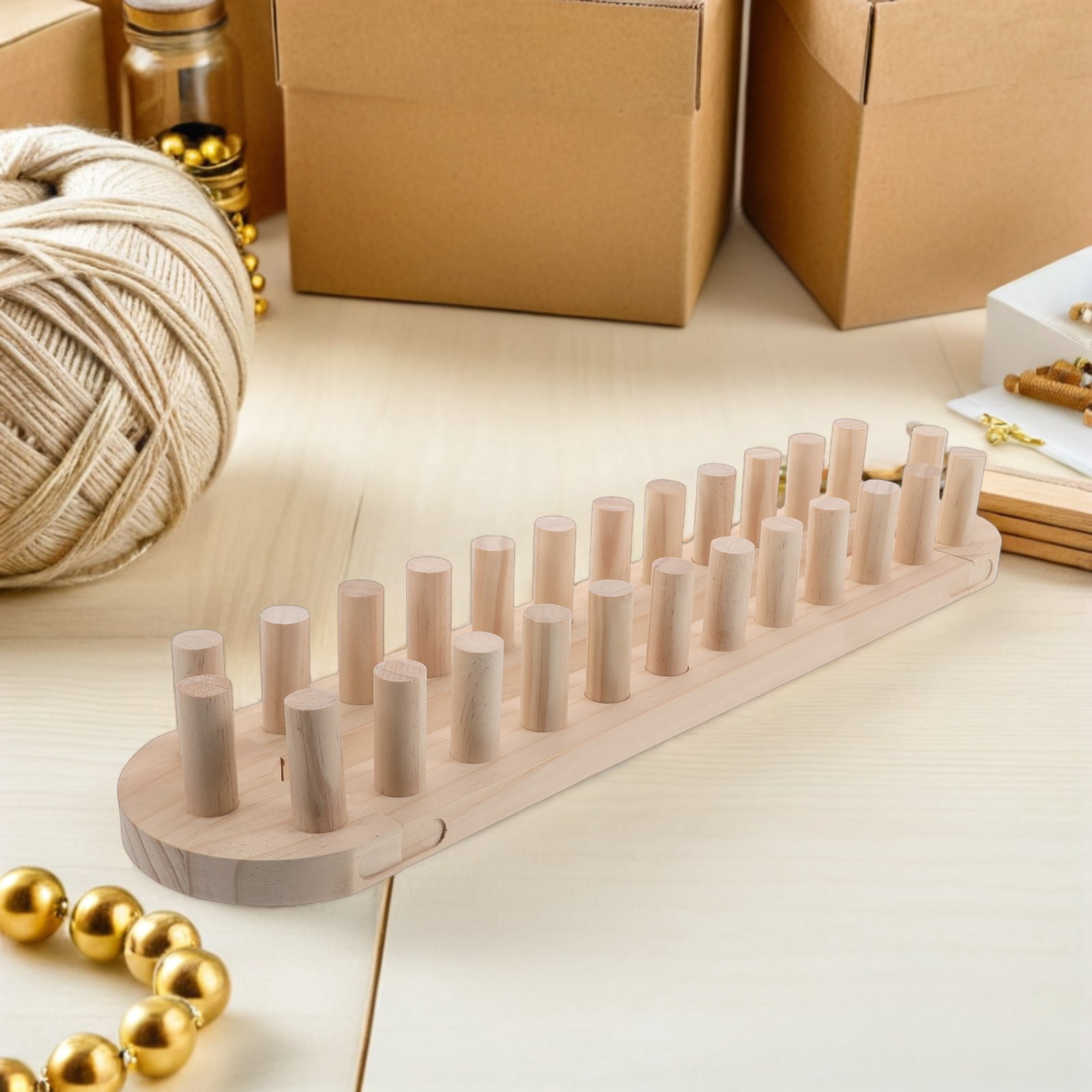 LOLIPPYY Adjustable Wood Weaving Board for Knitting Scarves, Blankets and Crafts, Multifunctional Khaki Design Tool