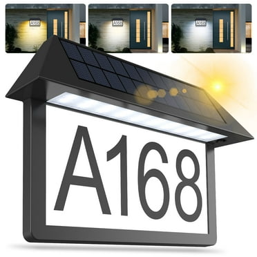 1 PACK Solar Address Sign, House Numbers Sign for Outside 3 Color Temperature, High Brightness Address Numbers 300LM, Wall Mounted waterproof for Home Yard Street