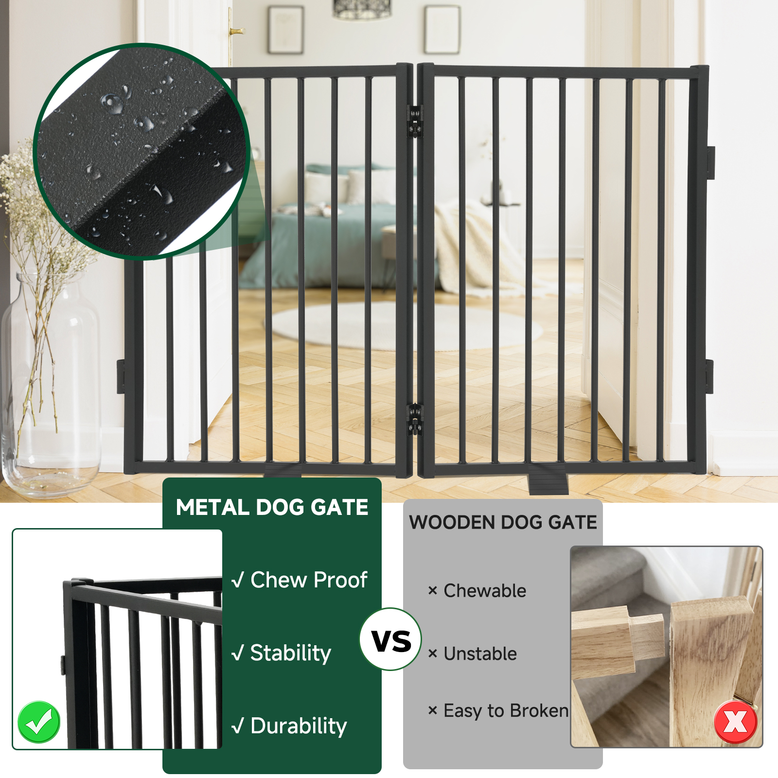 Furggis Pet Playpen, Dog Pen Foldable, Dog Exercise Fence with 2 Panels, 24"H - Black