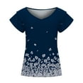 thumbnail image 4 of SHOPESSA Womens Tops Summer Fashion V-neck T-Shirt Flounces Short Sleeve Casual Loose Fit Tee Shirts Blouse Print Shirt, 4 of 7