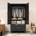 thumbnail image 2 of Leumius 60" Tall Metal Wardrobe Closet,Modern Armoire Wardrobe Cabinet 1 Drawers and Hanging Rod,Clothes Storage Organizer Cabinets with Double Doors for Bedroom,Office,Living Room-Black, 2 of 8