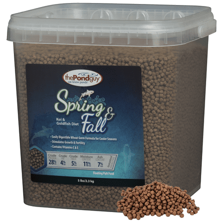 The Pond Guy Spring & Fall Wheat Germ Fish Food for Koi & Goldfish, Premium Cold Weather Floating Pellets, Healthy Formula for Winter Nutrition, 5 lbs