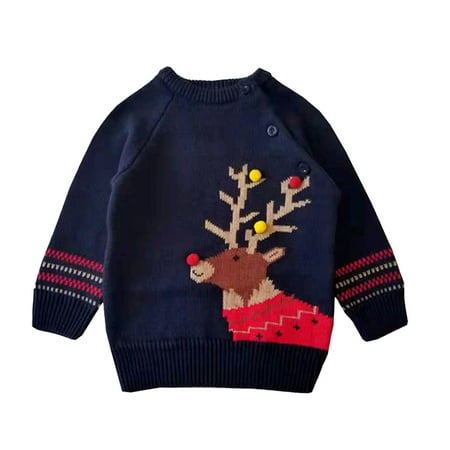 

Chenyin Toddle Baby Girls Boys Christmas Sweater Outfit Baby Girls Boys Jacquard Deer Knit Sweater Sweatshirt Kids Warm Crewneck Spring Fall Jumper for 1-5 Years