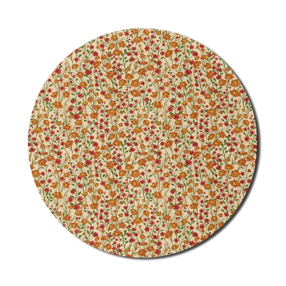 Floral Mouse Pad for Computers, Burgeoning Flowers Small Flora Scene Foliage Meadow Setting Vintage Garden Art, Round Non-Slip Thick Rubber Modern Mousepad, 8" Round, Beige Multicolor, by Ambesonne