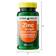 (3 pack) Spring Valley Zinc Dietary Supplement Caplets for Immune Health, 50 mg, 200 Count