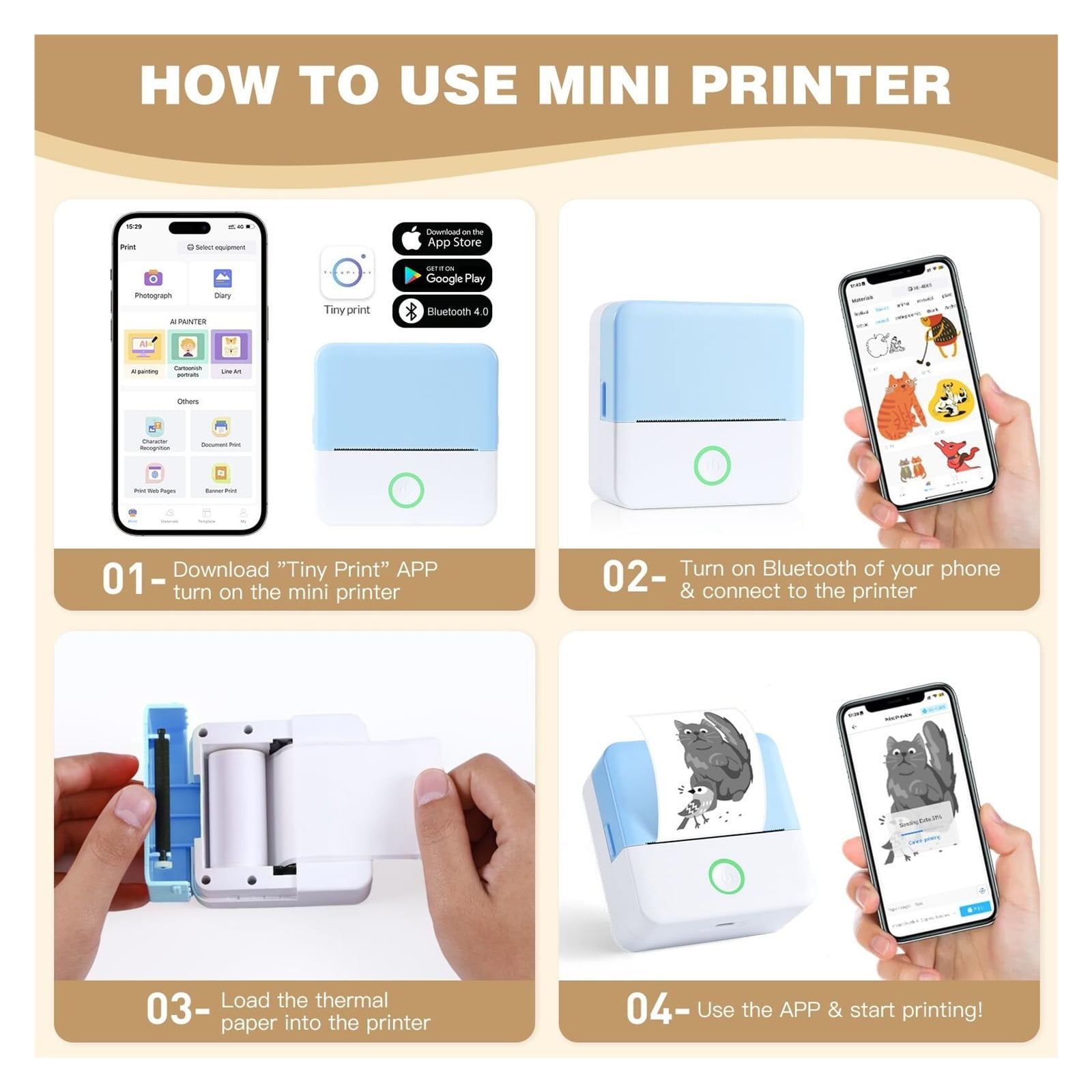 Print Pods Mini Printer, Thermal Inkless Sticker Maker with 10 Rolls Printing Paper, Pocket Printpod for Phone, Impresora Portátil for Notes, DIY, Compatible with iOS & Android (Grey)