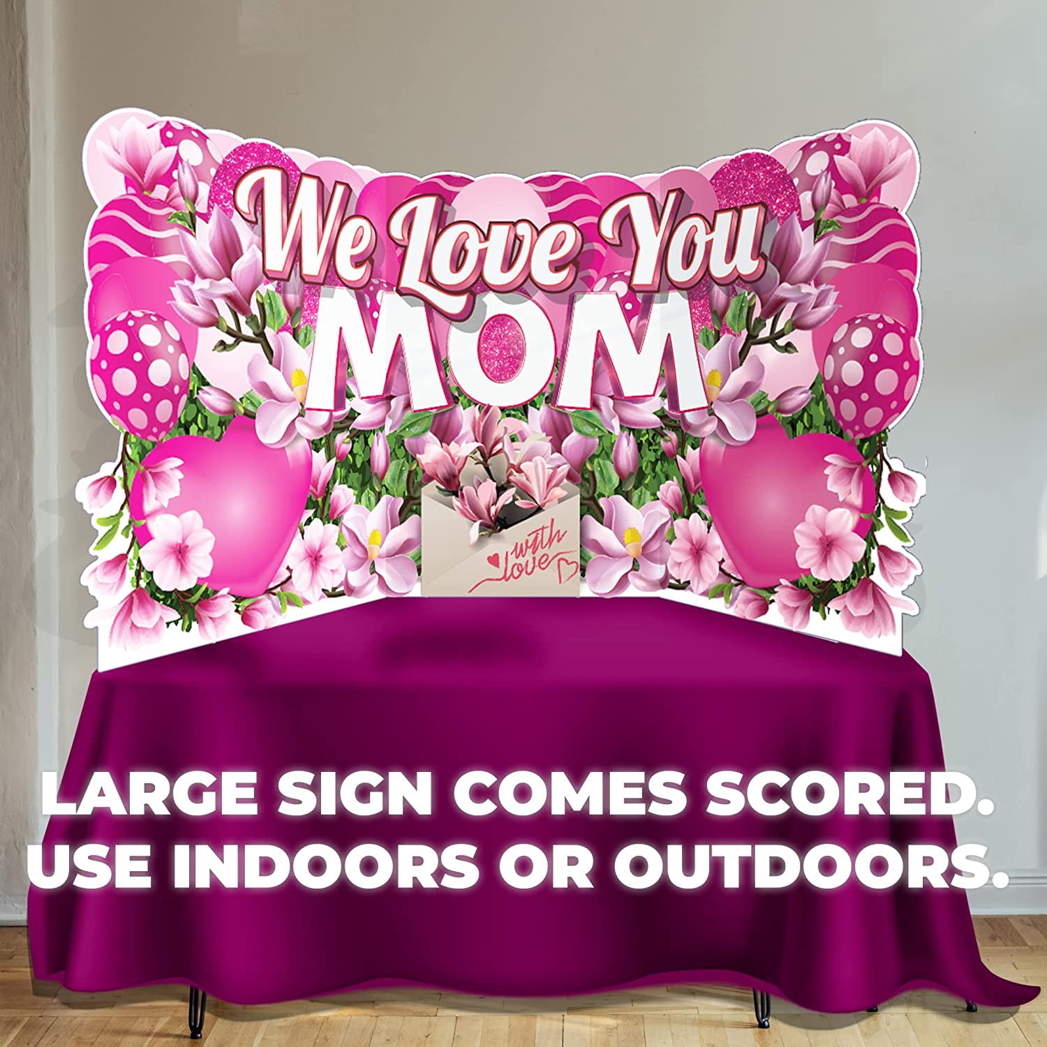 VictoryStore Huge Mother's Day Yard Signs, 36x72 Inches We Love You Mom Sign, Waterproof Corrugated Plastic, Includes Stakes, 11 Yard Signs (Pink)