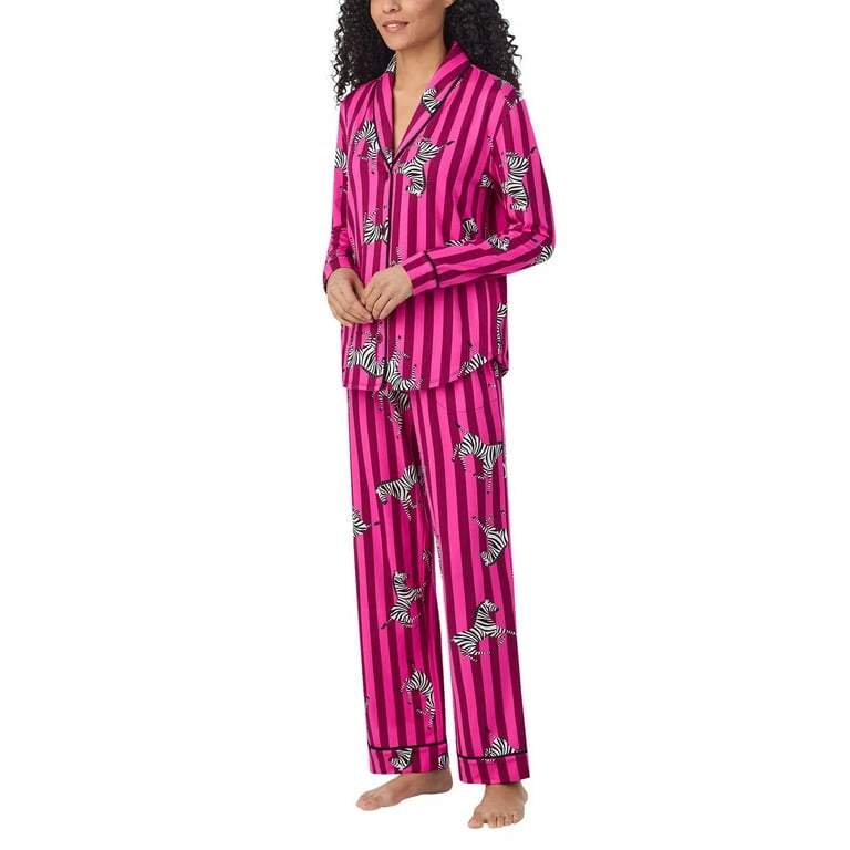 Room Service Womens 2-Piece Shawl Collar Pajama Set (PINK, L