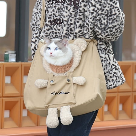 Ikohbadg Pet Bag Portable Canvas Dog Carrier Outdoor Rucksack Exposed Shoulder Pet Handbag Foldable Breathable Pet Supplies Dog Bag