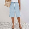 thumbnail image 7 of Pxkloy Women Linen Pants Lightweight Capri Pants Summer Casual Beach Bermuda Shorts Elastic Waist Striped Cropped Trousers with Pocket Light Blue,M, 7 of 7