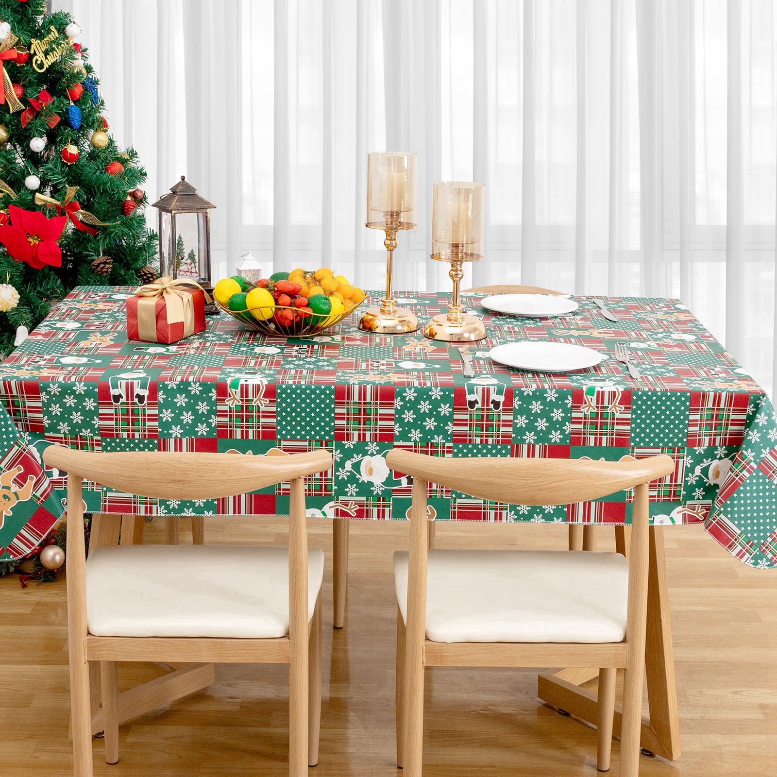 RAY STAR Christmas Tablecloth 60x120 inch Rectangle Xmas Tablecloth Waterproof Vinyl Tablecloth with Flannel Backing